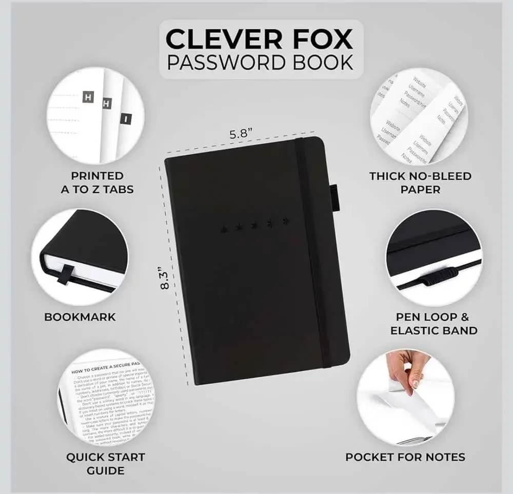 Clever Fox Password Book - A5 Hardcover Alphabetized Internet Address & Password